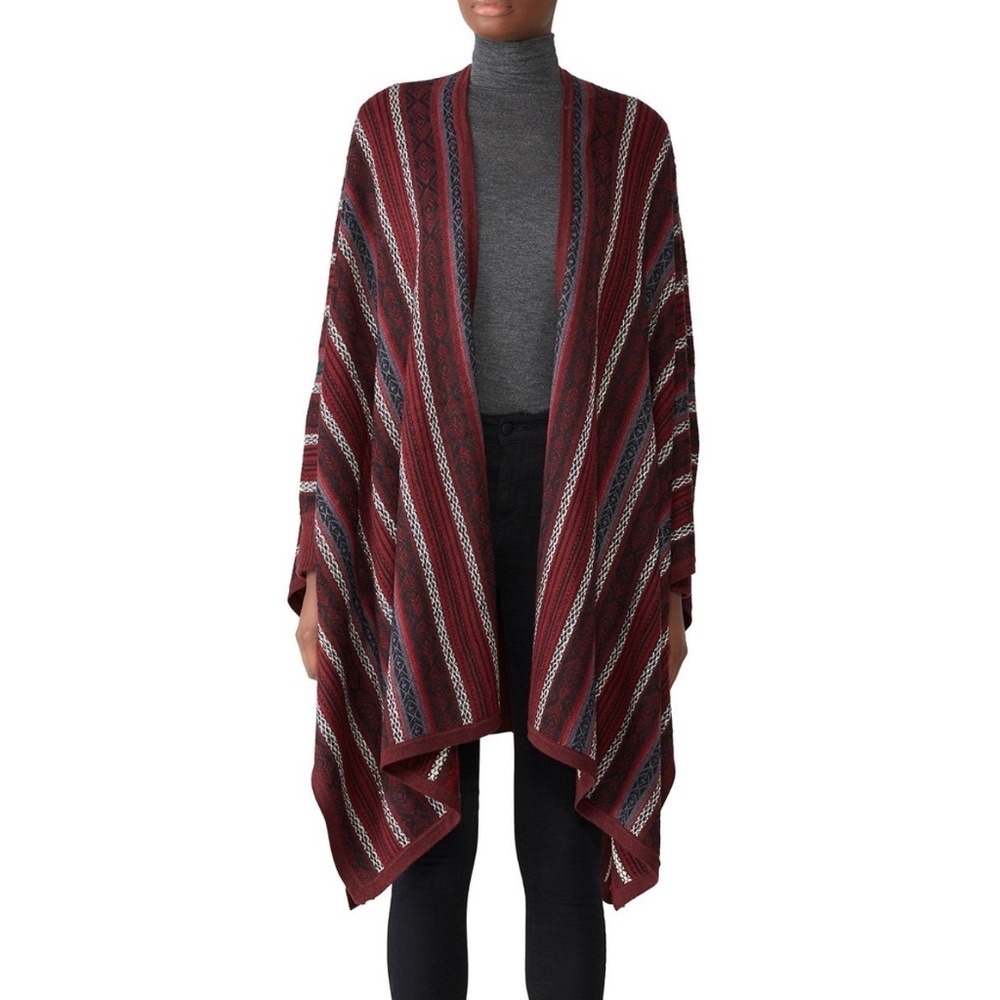 Bailey 44 Anthropologie Maroon Striped Wool Blend Undercover Knitted Poncho S